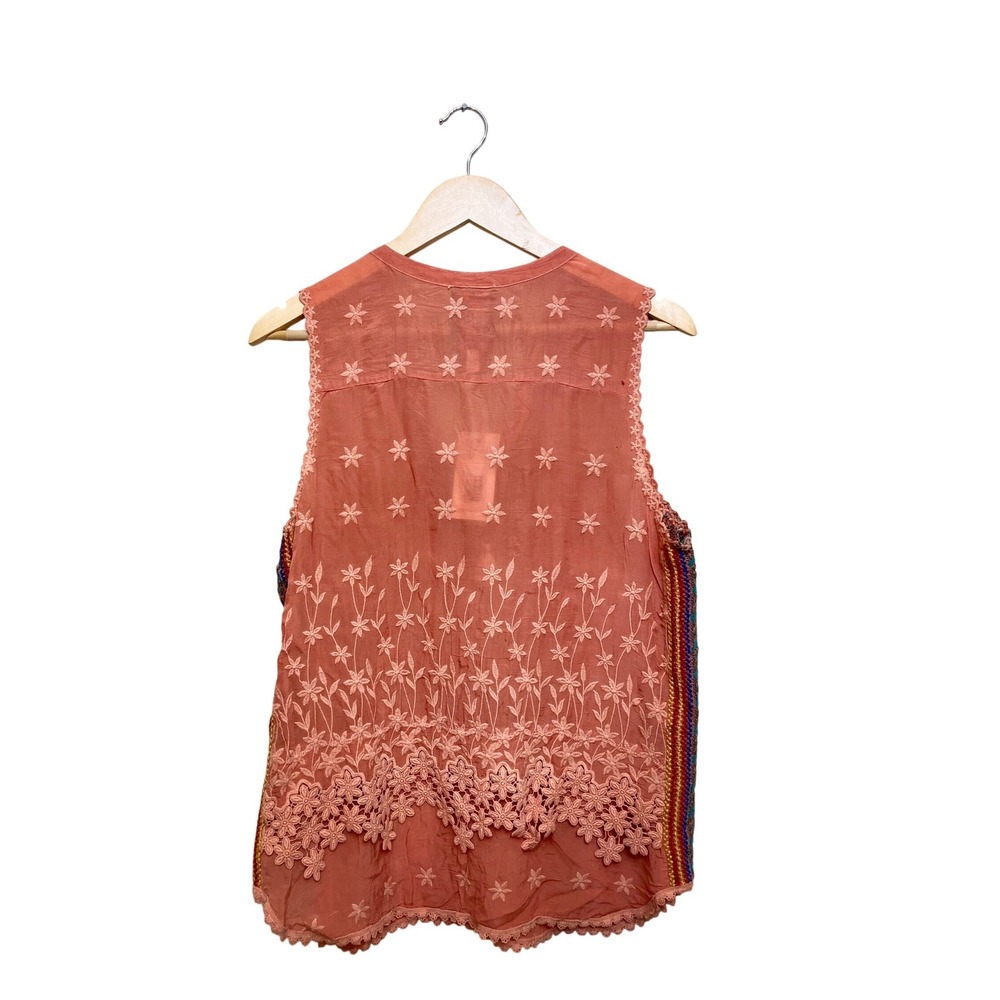 Johnny Was Malin Tank Burnt Orange Embroidered Lace Tassel Top C15721-2 Womens M - Picture 8 of 9
